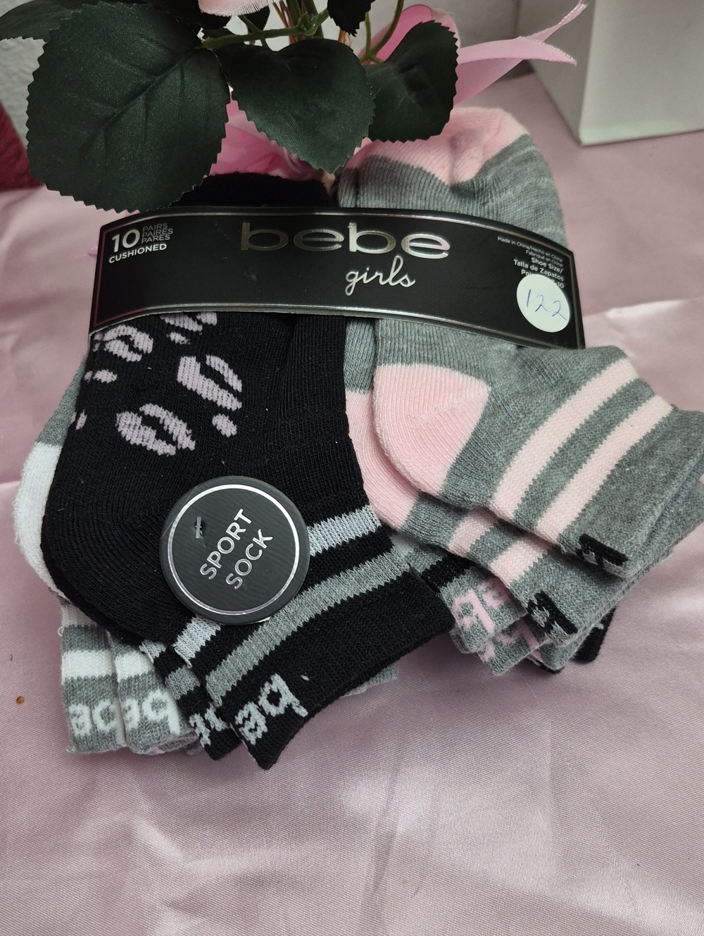 bebe Girls Pink, Gray & Black Cushioned Sport Socks - 10 Pack NWT 2223